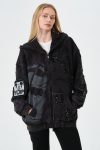 Siyah Oversize Patchwork Hoodie – Desenli ve Yamalı Kadın Kapüşonlu Sweatshirt