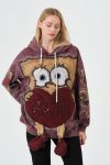 Kadın Oversize Karakter Baskılı Peluş Detaylı Kapüşonlu Hoodie – Rahat Kesim Sweatshirt